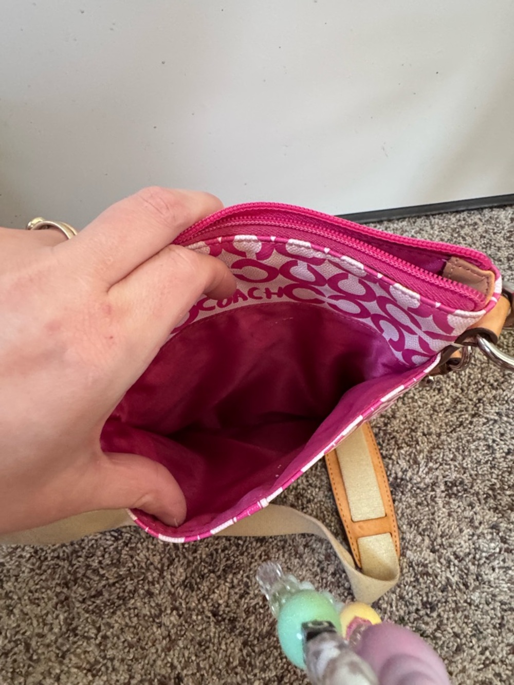 COACH Pink Signature Print Crossbody Bag with Canvas Strap - Picture 4 of 4